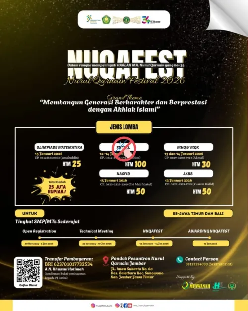 NUQAFEST 2026: Semarakkan Harlah MA Nurul Qarnain dengan Berbagai Perlombaan